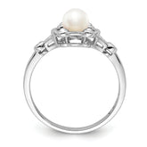 Sterling Silver Rhodium-plated FW Cultured Pearl & Diam. Ring
